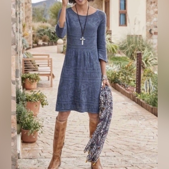 Sundance Women’s Dusty Blue Tunic Dress Lace Silk/cotton PM - Picture 1 of 10